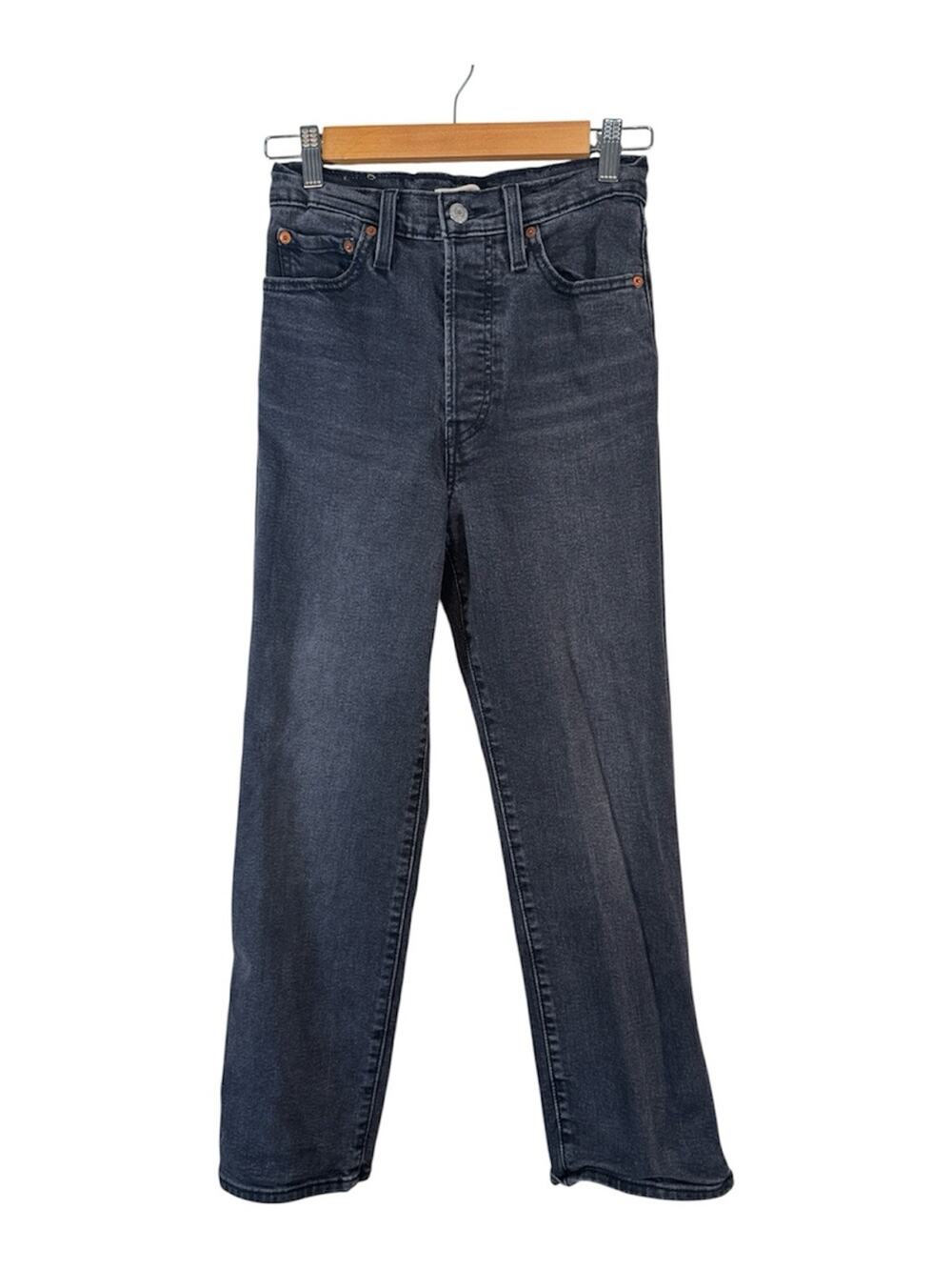 Levi’s Ribcage Straight Black Jeans Womens 25 Button Fly Denim Casual High Rise